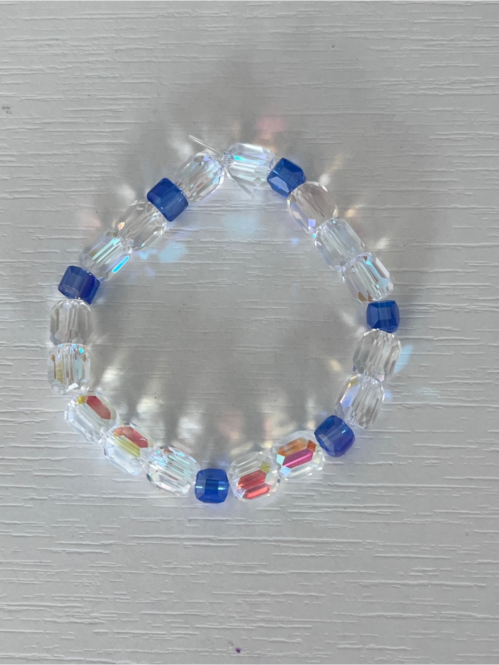 Clear Crystal & Blue Beaded Stretch Bracelet